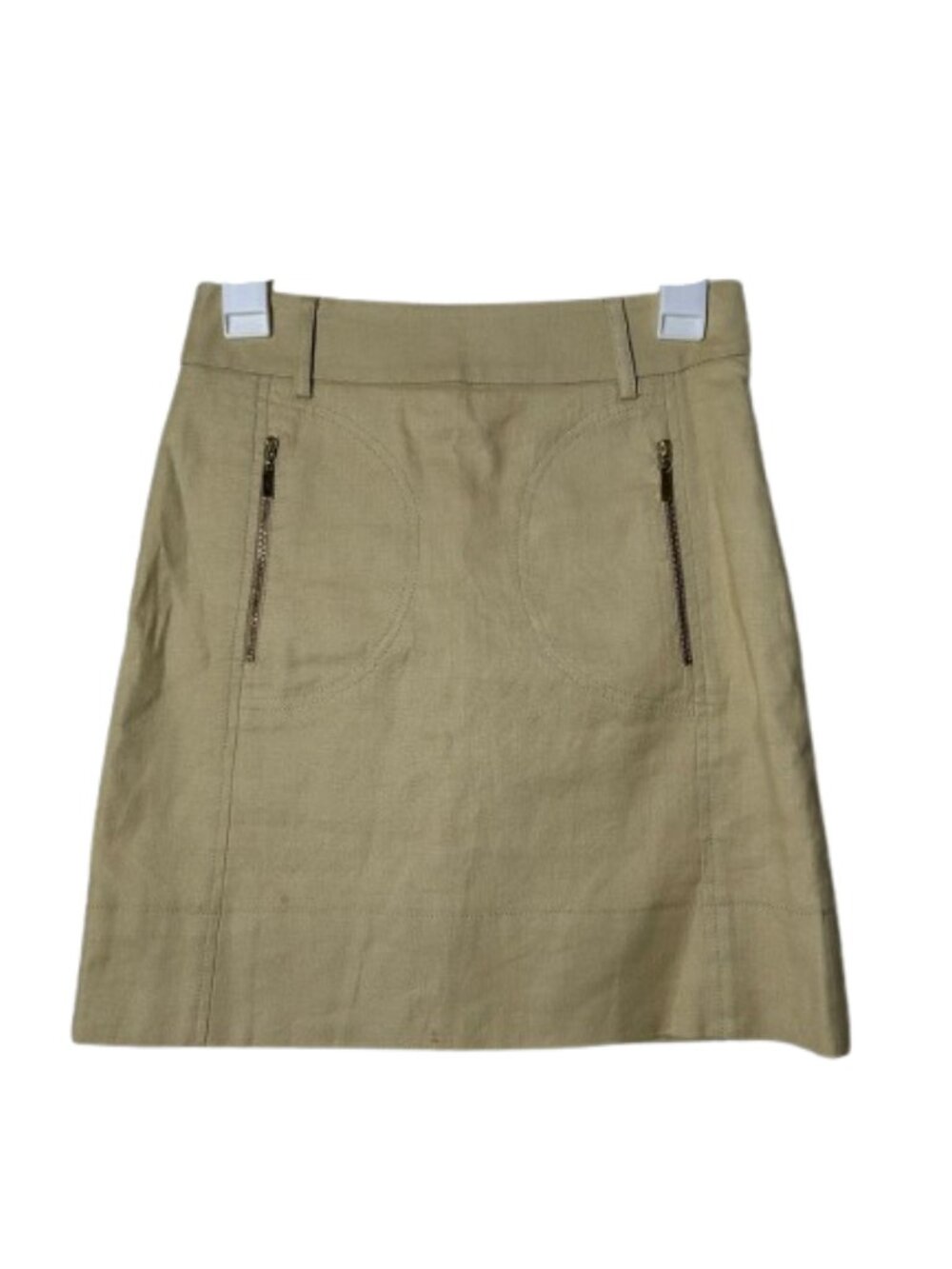 Tory Burch tan linen blend zip pocket mini skirt women's 0
